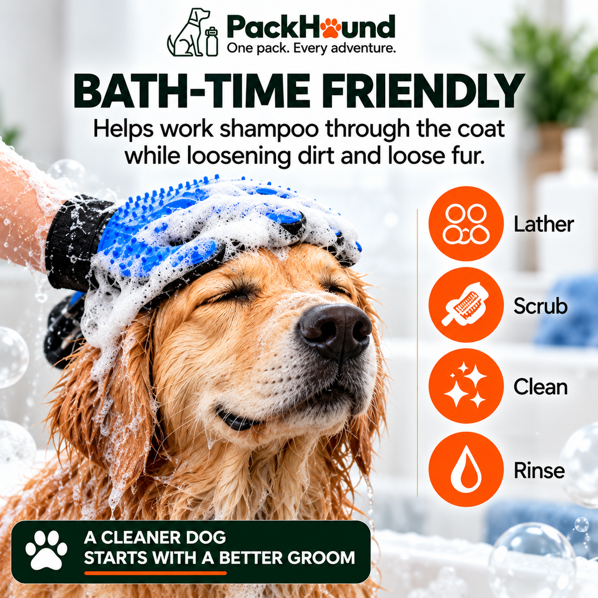 PackHound GentleGroom Bath & Deshedding Glove