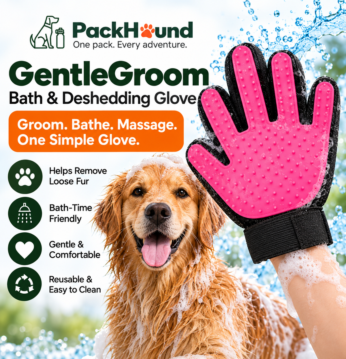 PackHound GentleGroom Bath & Deshedding Glove