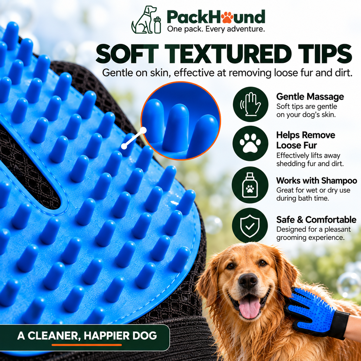 PackHound GentleGroom Bath & Deshedding Glove