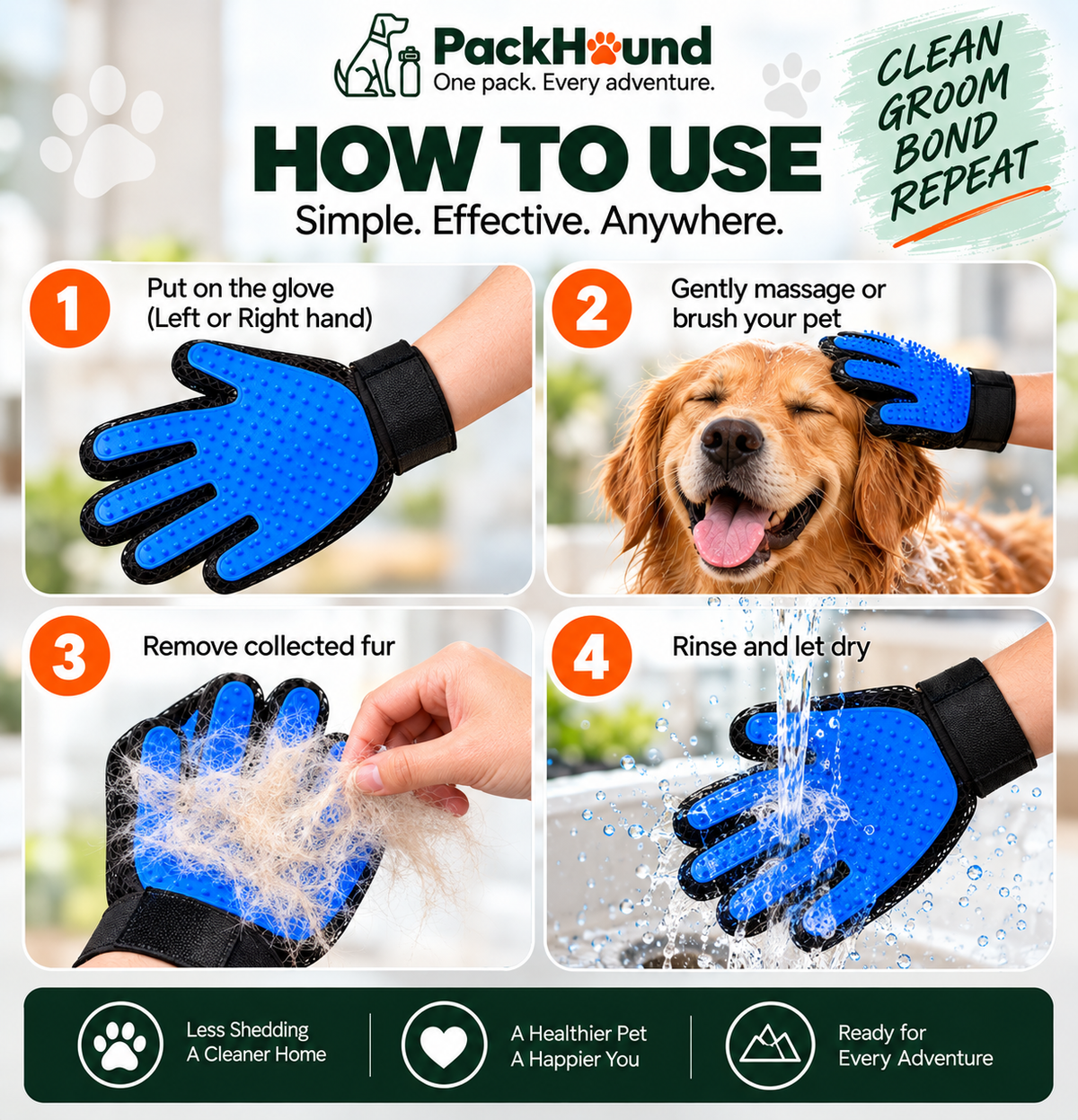 PackHound GentleGroom Bath & Deshedding Glove